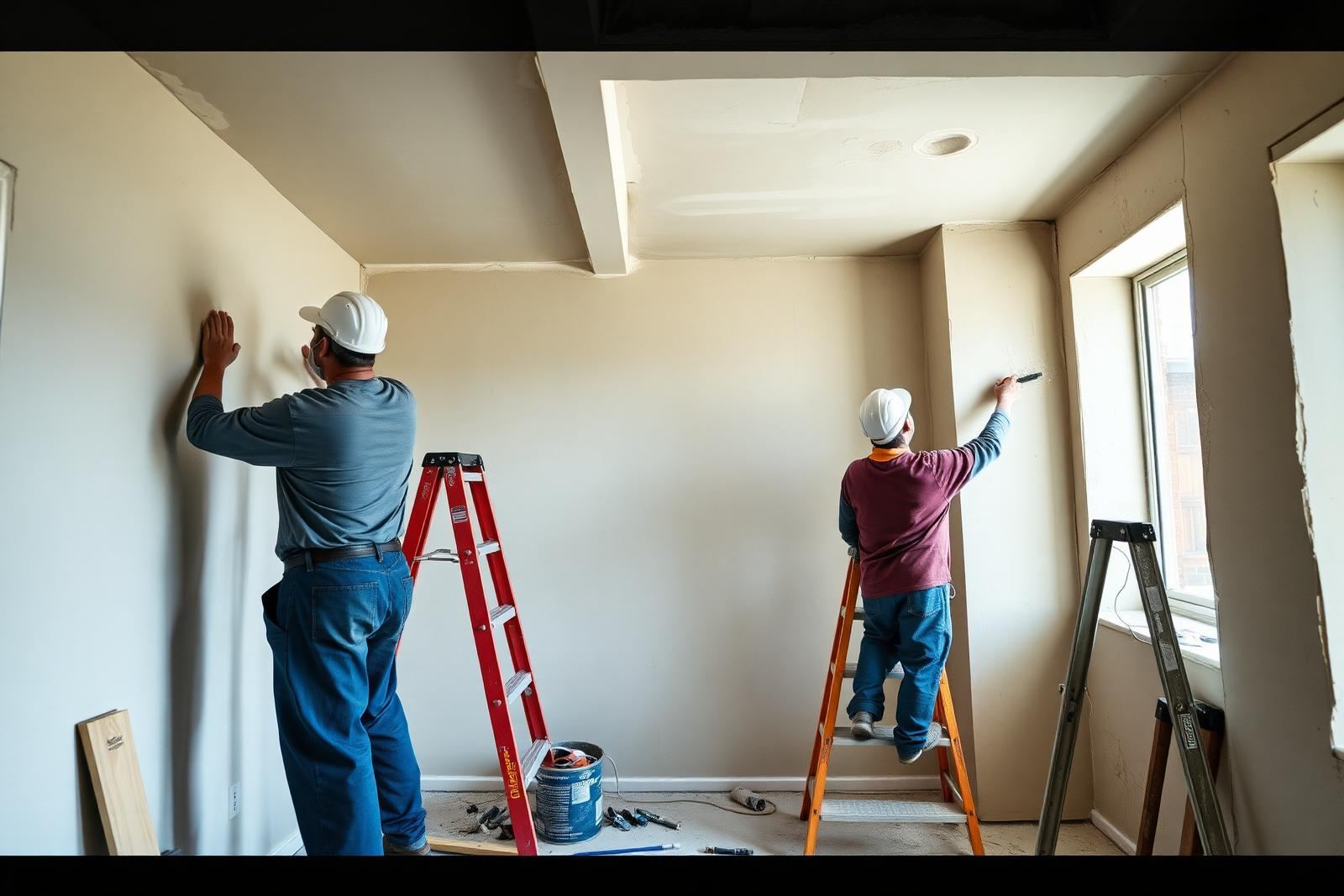 Renovatie van een woonkamer met nieuw stucwerk