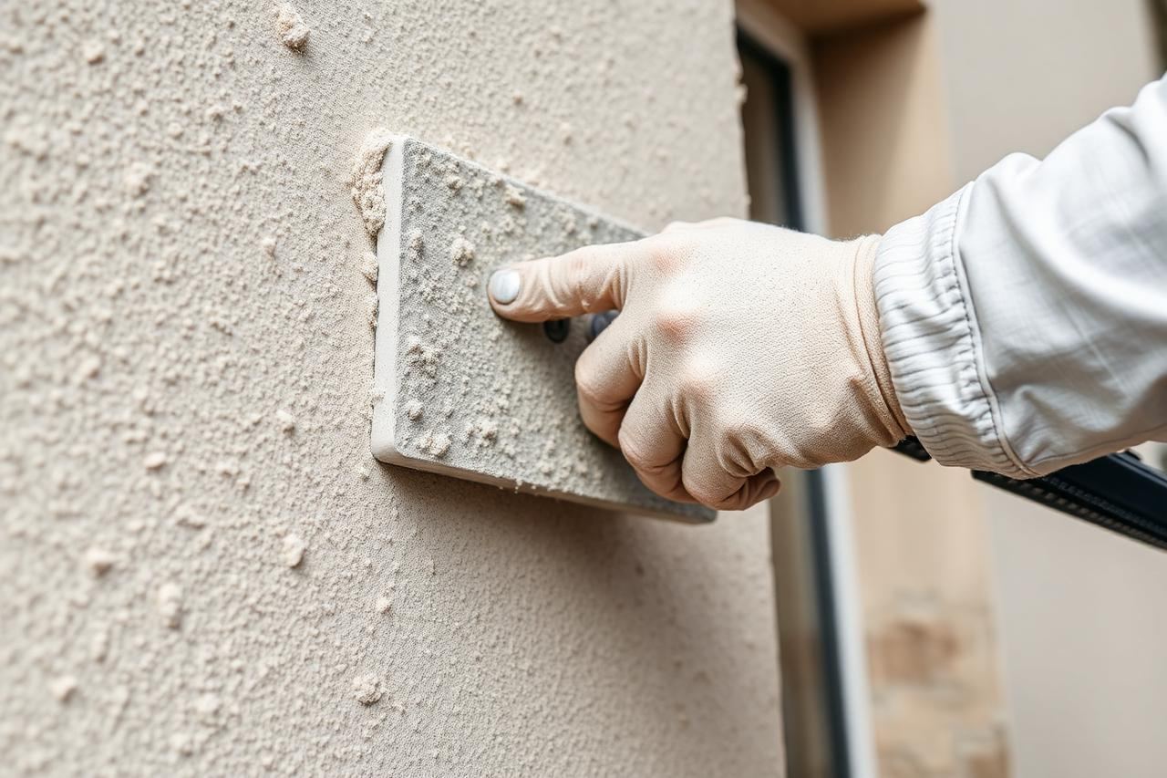 Spachtelputz sierpleister structuur op een gevel